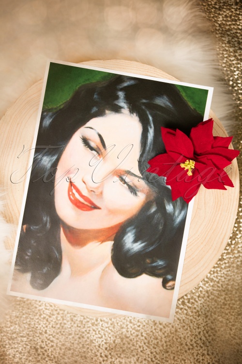 Lady Luck's Boutique - 50s Poinsettia Hair Flower in Red 2