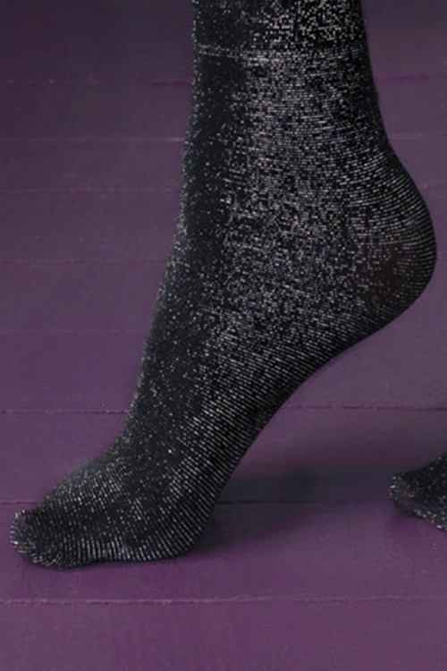 Fiorella - 50s Midnight Metallic Socks in Black 2
