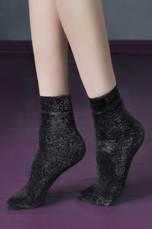 Fiorella - 50s Midnight Metallic Socks in Black