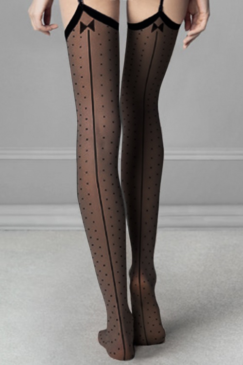 Fiorella - 50s Gossip Polkadot Stockings in Black 2