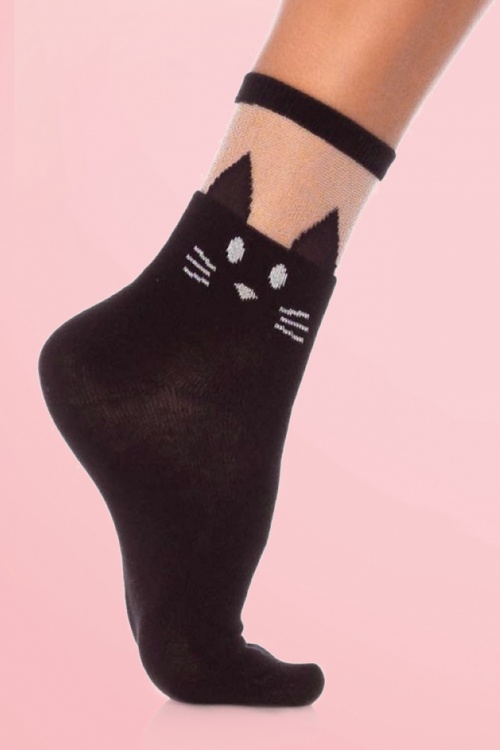 Rouge Royale - 60s Kitty Cat Socks in Black 2