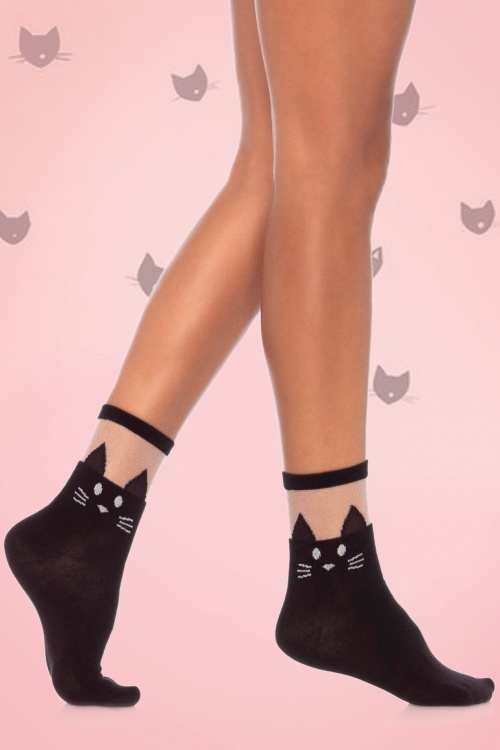 Rouge Royale - 60s Kitty Cat Socks in Black