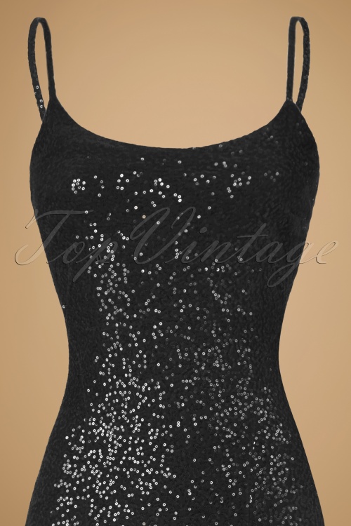 Vintage Chic for Topvintage - Dianne maxi-jurk met pailletten in zwart fluweel 3