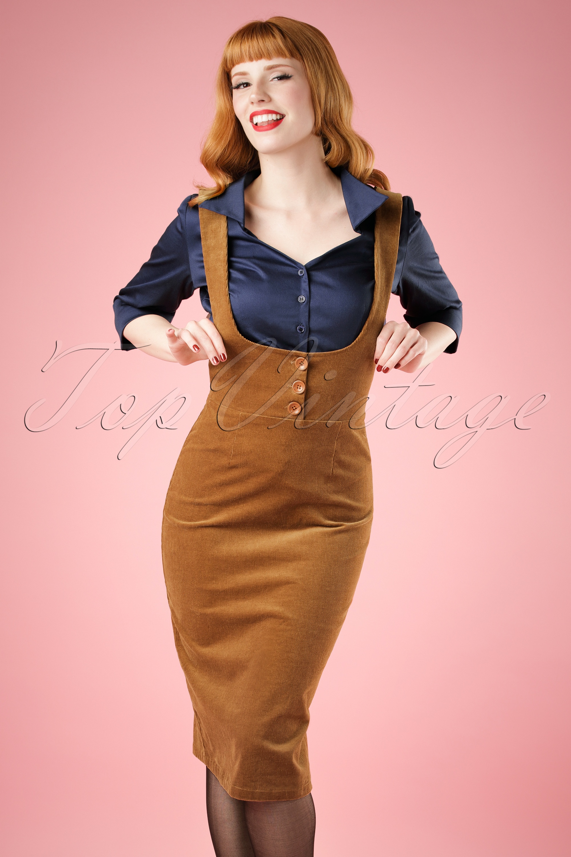 Aida Zak 70s Natalia Corduroy High Waist Pencil Skirt in Cognac Shop at Topvintage