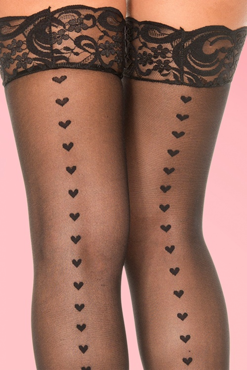 Lovely Legs - 50s Heart Back Seam Stockings in Black 2