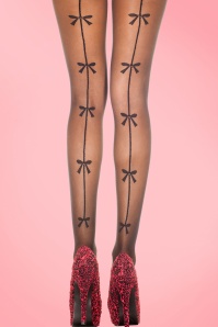 Lovely Legs - Back Seam Bow Tights Années 50 en Noir 