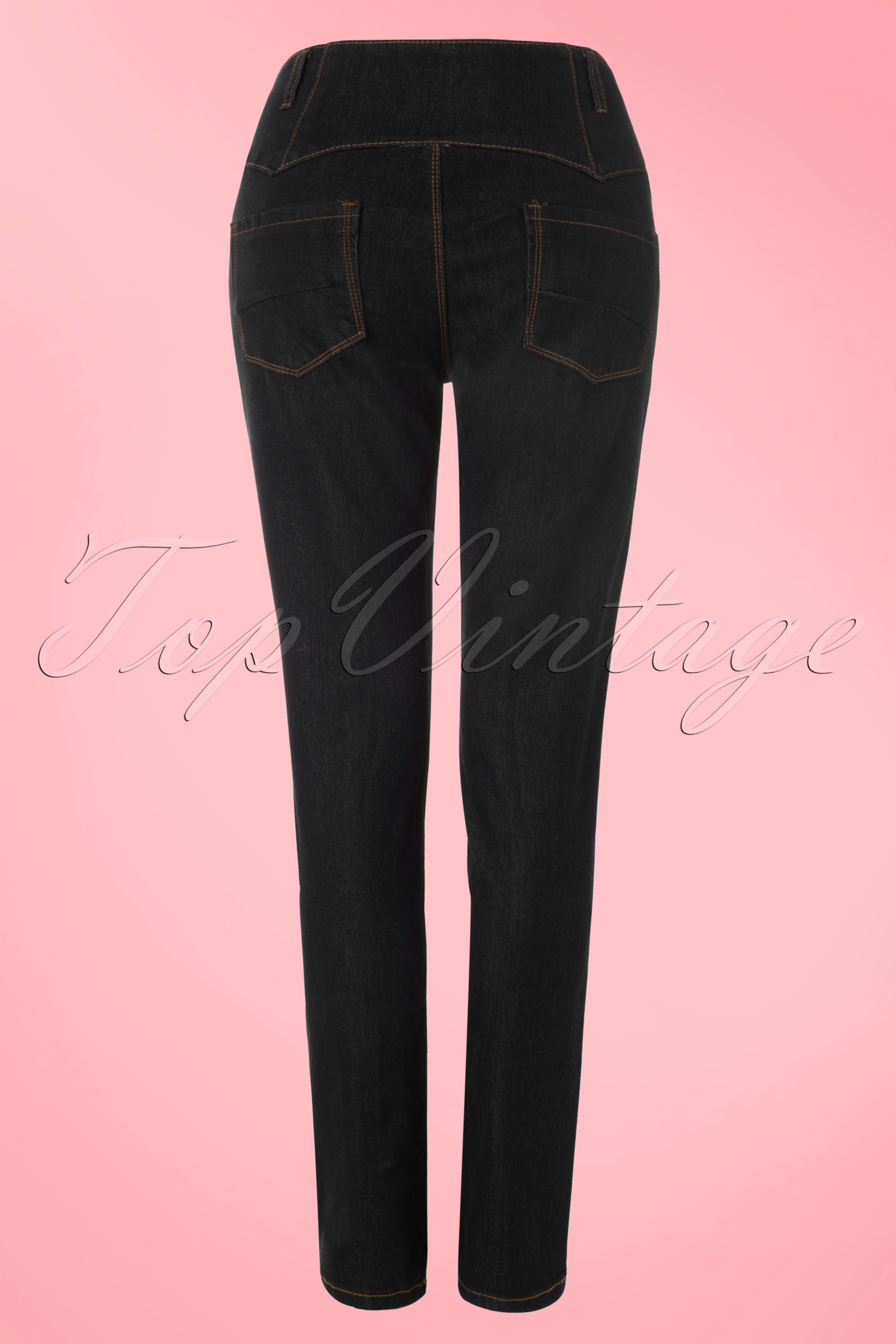 Collectif Clothing - Rebel Kate hoge taille denim broek in zwart 3