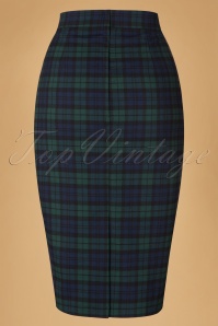 Collectif Clothing - 50s Polly Blackwatch Pencil Skirt in Navy and Green 4