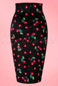 Collectif Clothing - 50s Fiona Cherry Pencil Skirt in Black 4