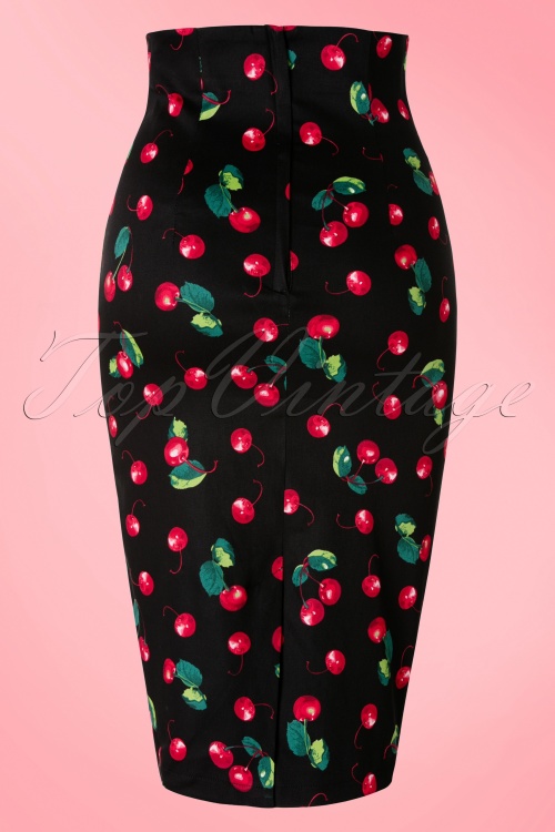 Collectif Clothing - 50s Fiona Cherry Pencil Skirt in Black 4