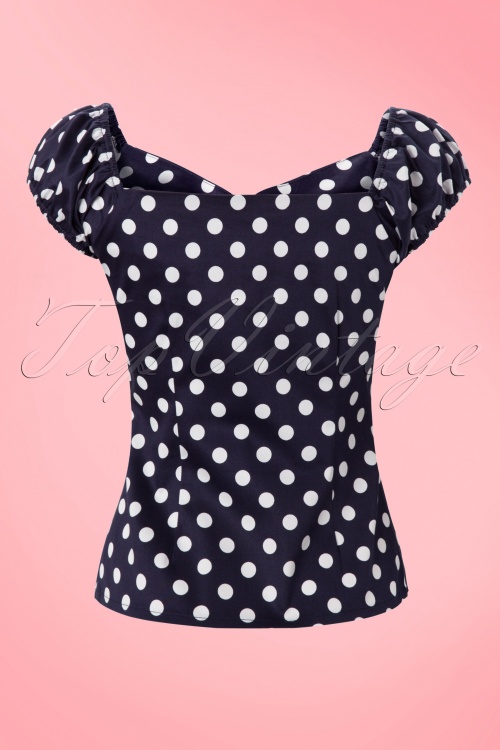 Collectif Clothing - Dolores top Carmen polka marine wit 6