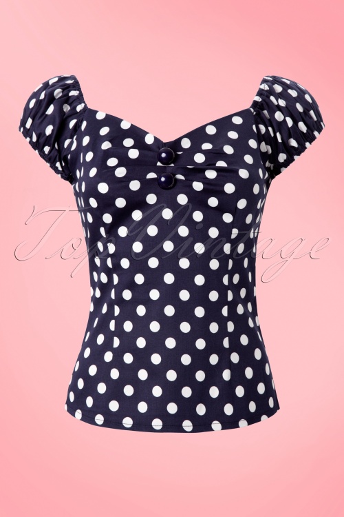 Collectif Clothing - Dolores Top Carmen polka navy weiß 2