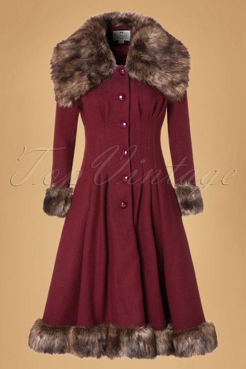 Collectif Clothing - 30s Pearl Coat in Wine Wool 7