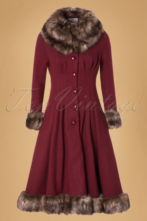 Collectif Clothing - Perlenmantel aus weinroter Wolle 4