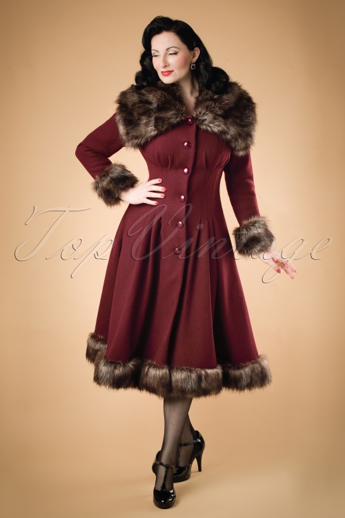 Collectif Clothing - 30s Pearl Coat in Wine Wool 3