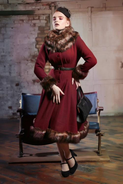 Collectif Clothing - 30s Pearl Coat in Wine Wool 6