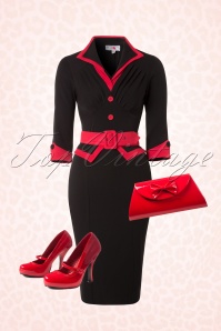 Miss Candyfloss - Myrna Pencil Dress Années 50 en Noir et Rouge 5