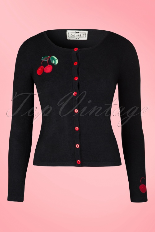 Collectif Clothing - Jo Cherry Cardigan Années 50 en Noir