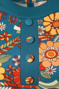 Banned Retro - 60s Didi Floral Dream Dress in Petrol Blue 4